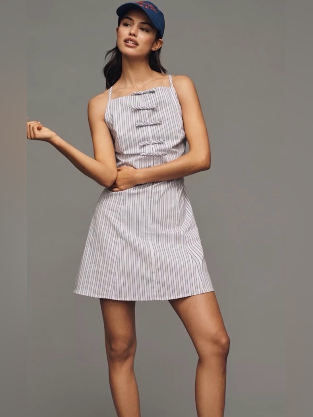 NWT Anthropologie Exquise High-Neck Bow Mini Dress Lavender White Medium